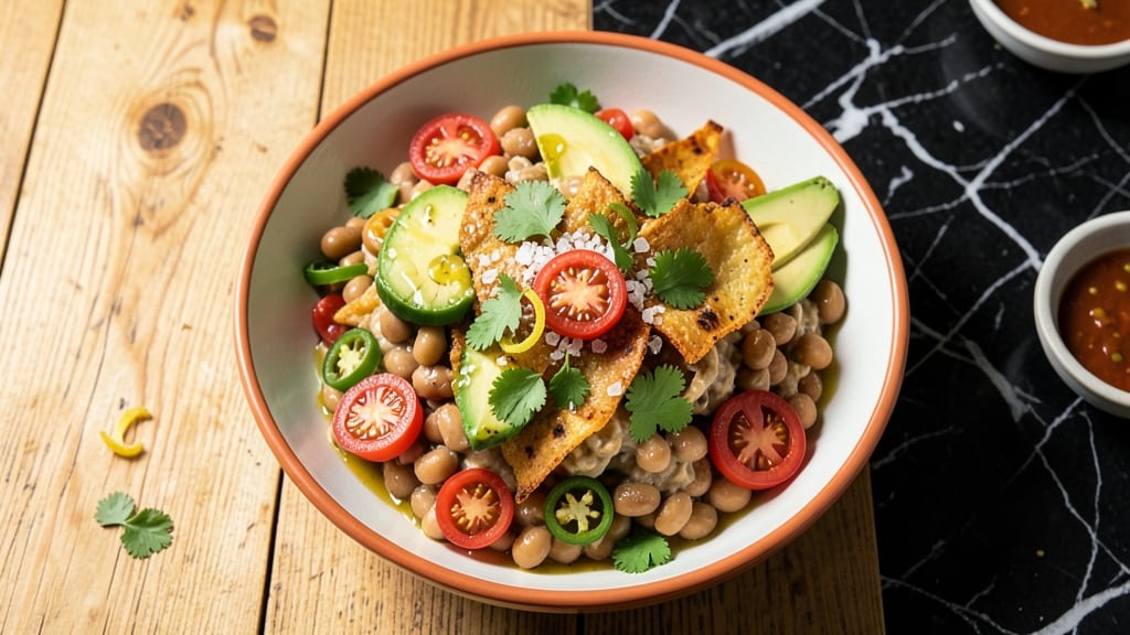 Bean Salsa Salad Recipe: Crunchy Tortilla Crowns Over Zesty White Bean Base