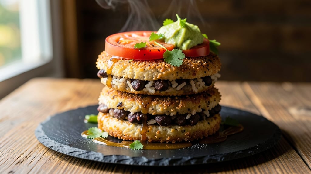 Bean and Rice Burger Recipe: Spiced Patty With Charred Tortilla Crunch