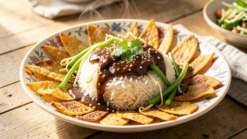 Bean Sprout Fried Rice Recipe: Crispy Tortilla Crunch Over Savory Rice