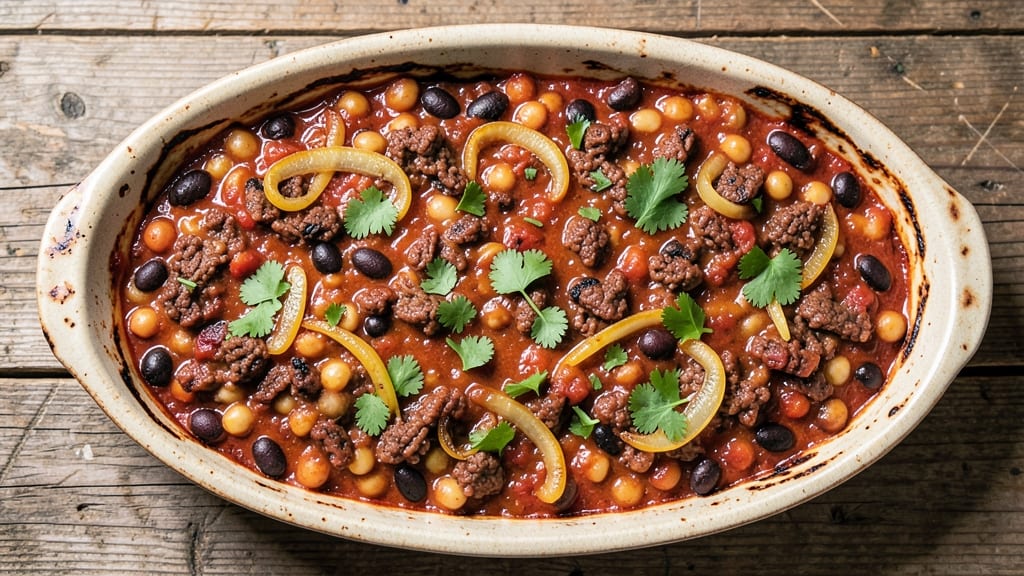 Beef and Bean Taco Casserole Recipe: Crispy Tortilla Crowns Over Spiced Cheese