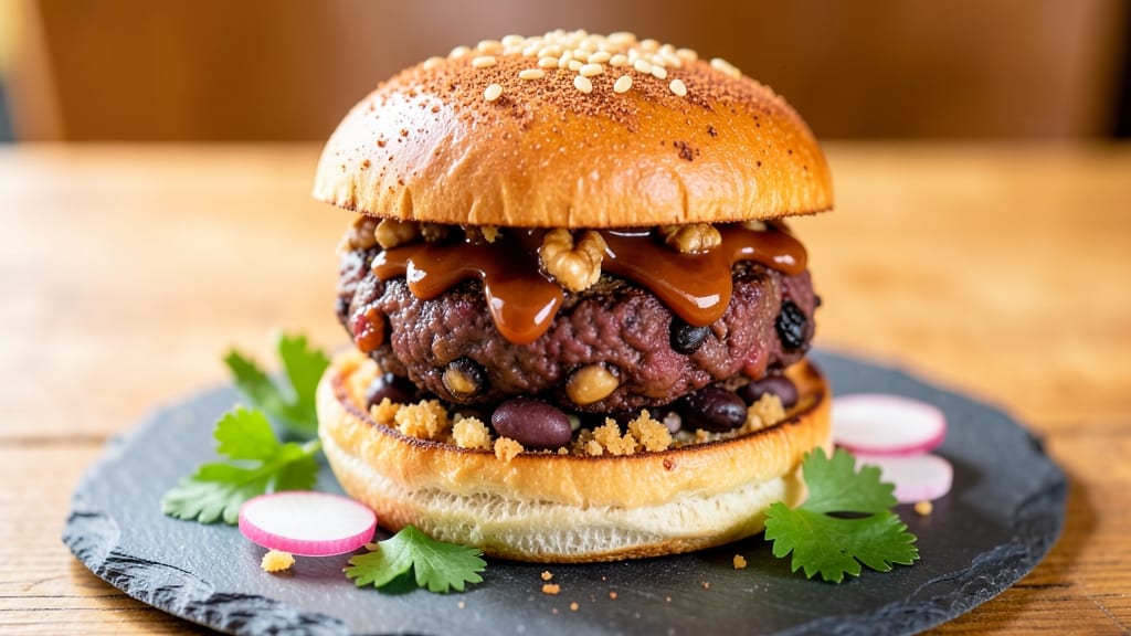 Black Bean Walnut Burgers Recipe: Crunchy Tortilla Crowns Over Earthy Spiced Patties