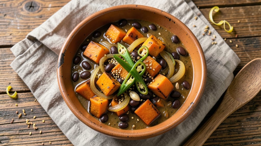 Black Bean Butternut Squash Stew Recipe: Deep-Roasted Spice and Okra Thickened Richness