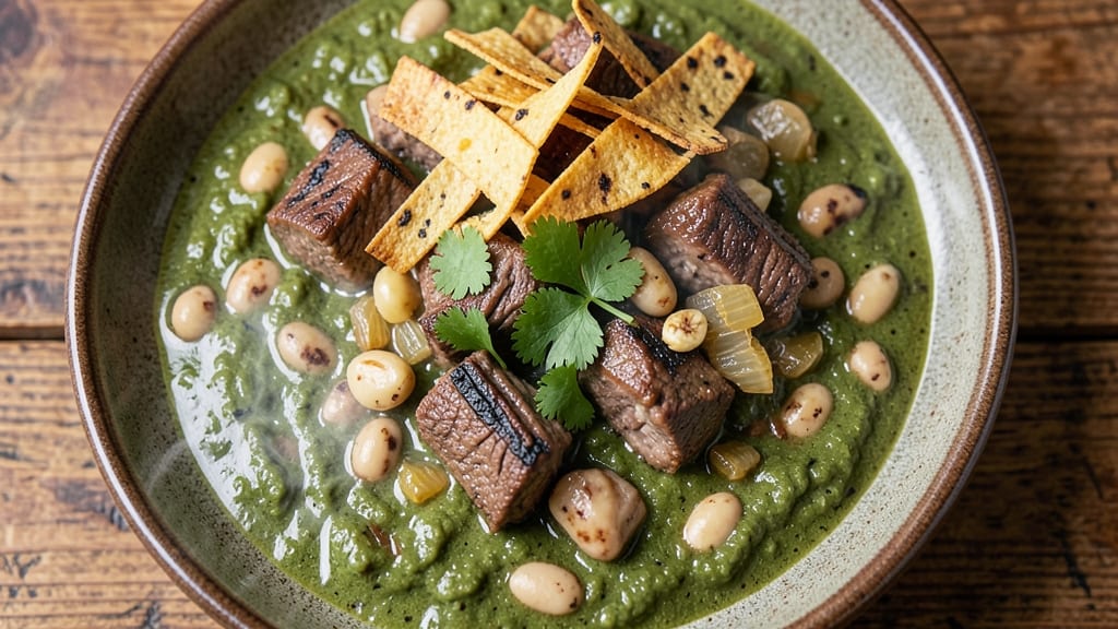 Beef and Bean Chili Verde Recipe: Smoky Tortilla-Crusted Depth With Zesty Green Chile Heat