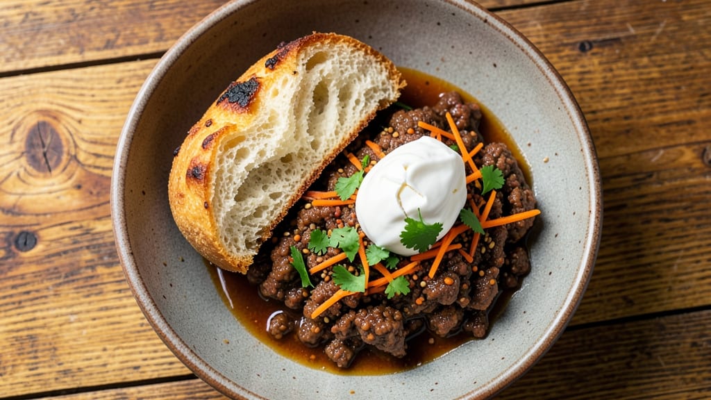 Bean Bunny Chow Recipe: Caribbean Crunch Over Creamy Beans and Spiced Meat