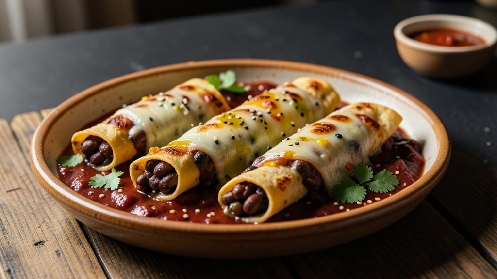 Black Bean and Cheese Enchilada Recipe: Crunchy Tortilla Crowns With Melty Cheese Rivers