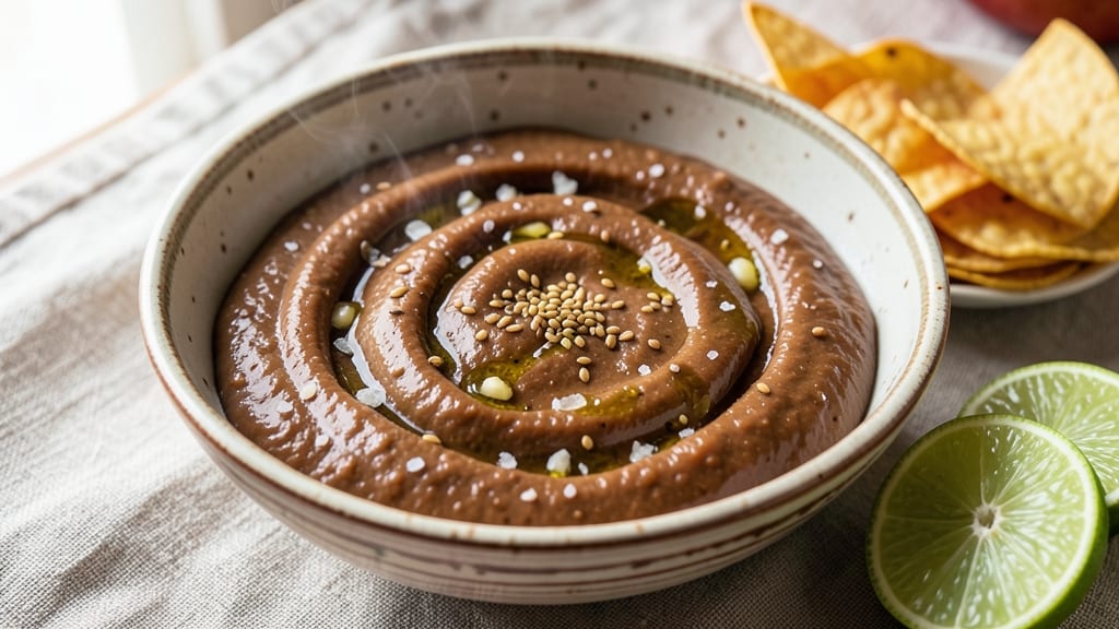 Black Bean Sandwich Spread Recipe: Creamy Cumin-Lime Base With Crunchy Tortilla Topping