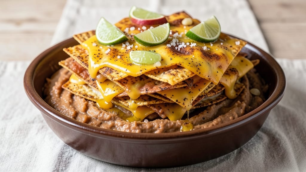 Baked Layered Bean Dip Recipe: Crispy Tortilla Crowns Over Creamy Cumin Cheese Rivers