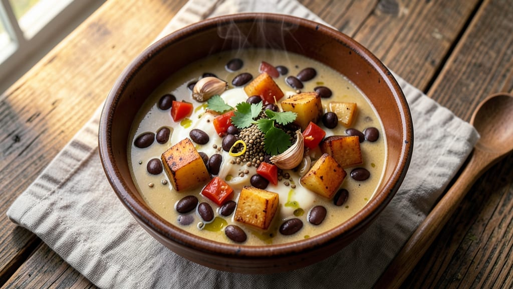 Black Bean And Potato Soup Recipe: Hearty Southwestern Simmer With Crispy Topping Twist