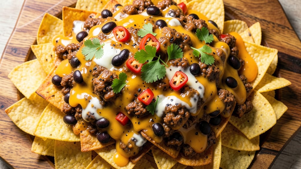 Beef Bean Cheese Nachos Recipe: Crispy Tortilla Layers With Melty Cheese Rivers