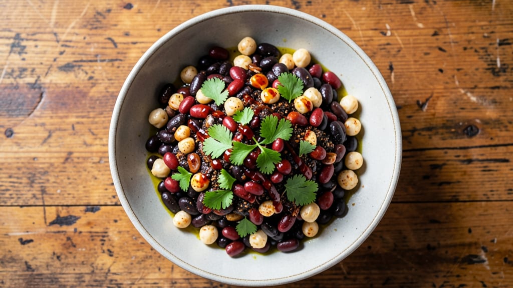 Bean Medley Salad Recipe: Crunchy Tortilla Crowns Over Warm Spiced Beans