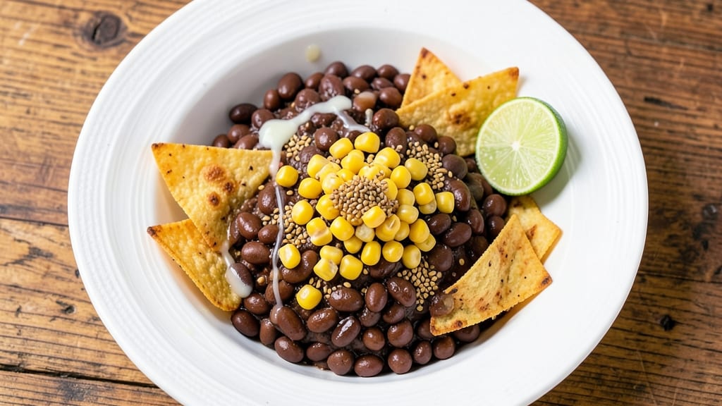 Bush's Black Bean and Corn Salsa Recipe: Crunchy Tortilla Crowns Over Smoky Cumin Base