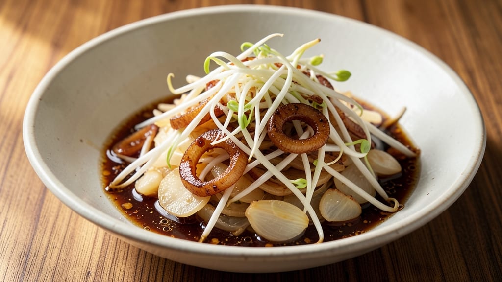 Bean Sprouts Ukoy Recipe: Crispy Tortilla Crowns Over Silky Soy-Ginger Base