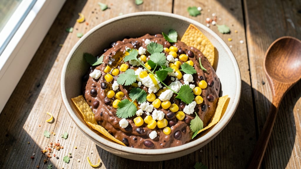 Black Bean, Corn, and Feta Dip Recipe: Tortilla-Crusted Creaminess With Herby Zing