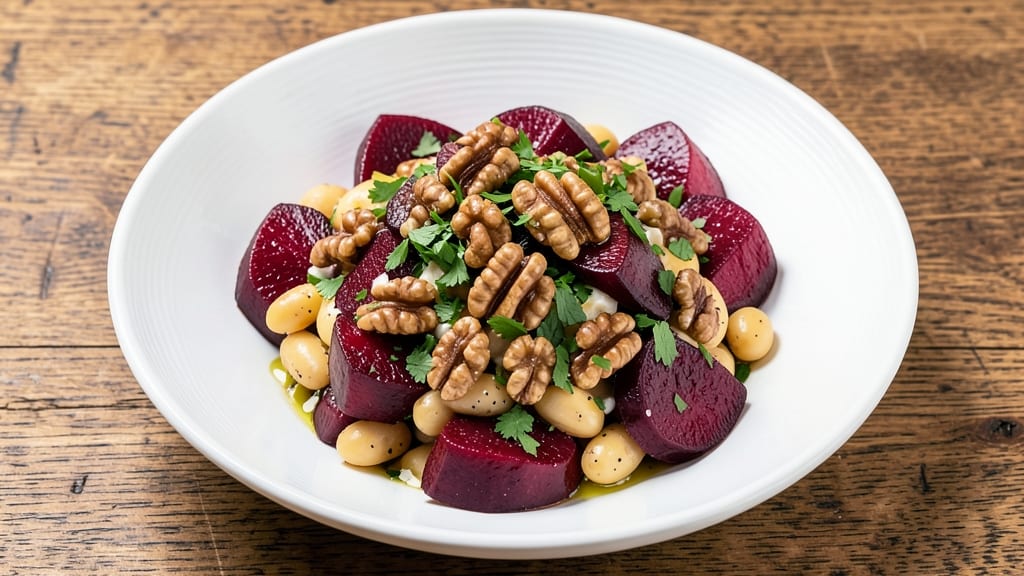 Beet and Bean Salad Recipe: Earthy Sweetness With Crunchy Walnut Topping