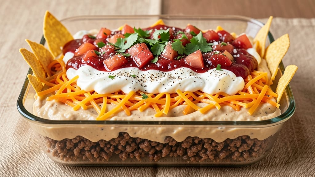 7 Layer Bean Dip Recipe with Ground Beef: Smoky Cumin and Cheese Fusion Magic