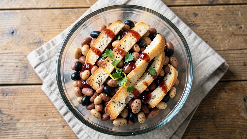 Best Ever Three Bean Salad Recipe: Crunchy Croutons and Bold Herbs