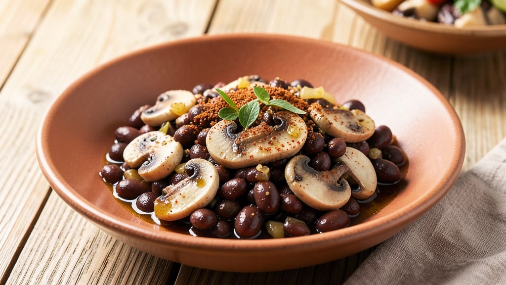 Black Beans and Mushrooms Recipe: Earthy Umami Stew with Crispy Tortilla Topping