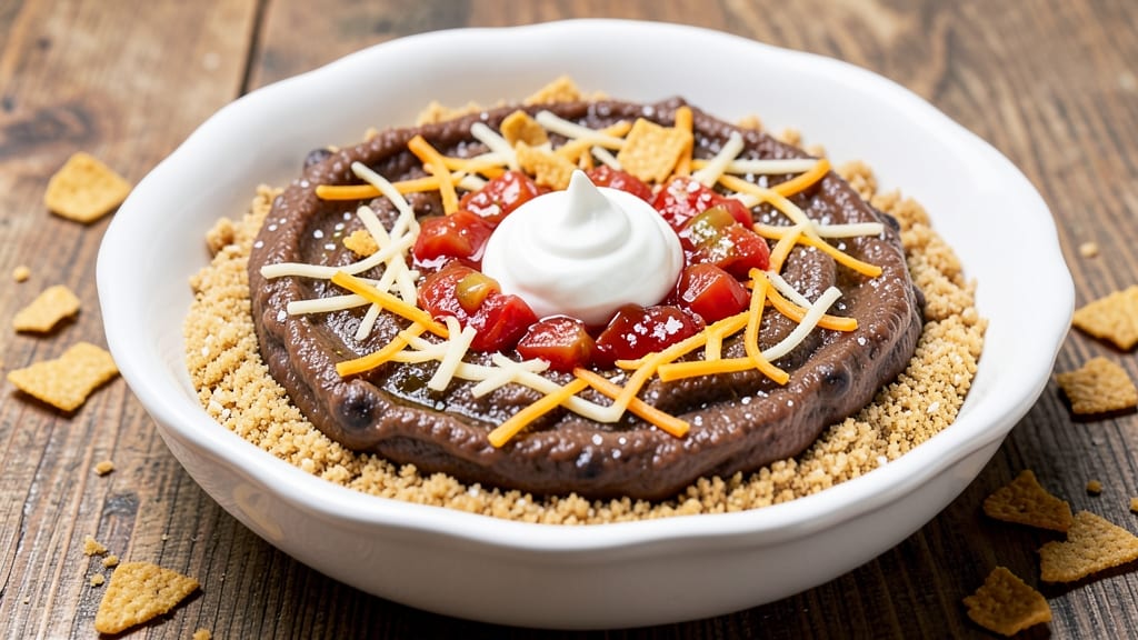 7 Layer Black Bean Dip Recipe: Crunchy Tortilla Crowns Over Melty Cheese Layers