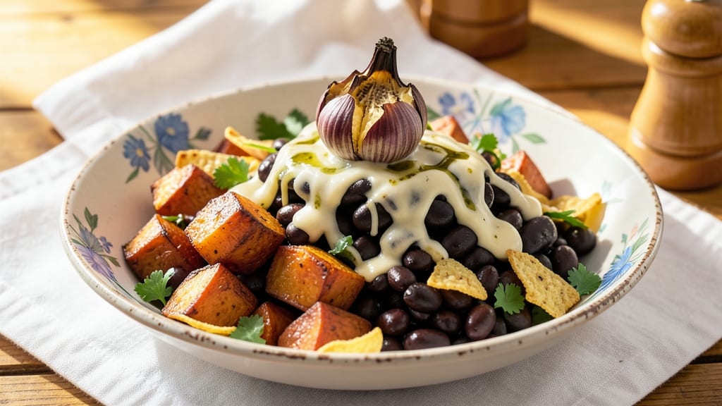 Black Bean and Sweet Potato Recipe Ideas for Dinner: Crispy Tortilla-Topped Heartiness