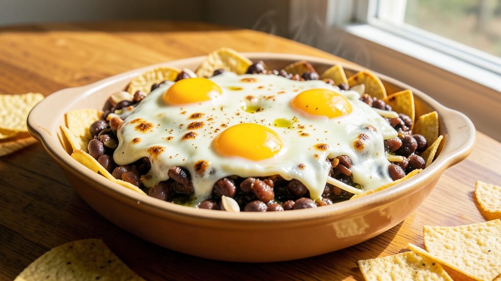 Black Bean and Egg Bake Recipe: Crispy Tortilla Crowns Over Cumin-Spiced Cheese