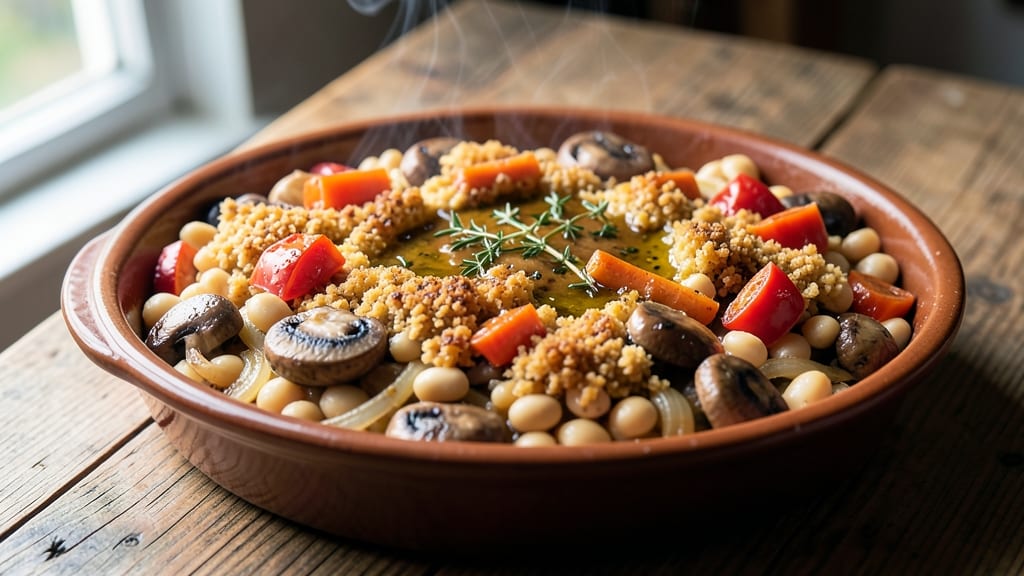 Bean Cassoulet Recipe Vegetarian: Crispy Tortilla Crowns Over Creamy White Bean Base
