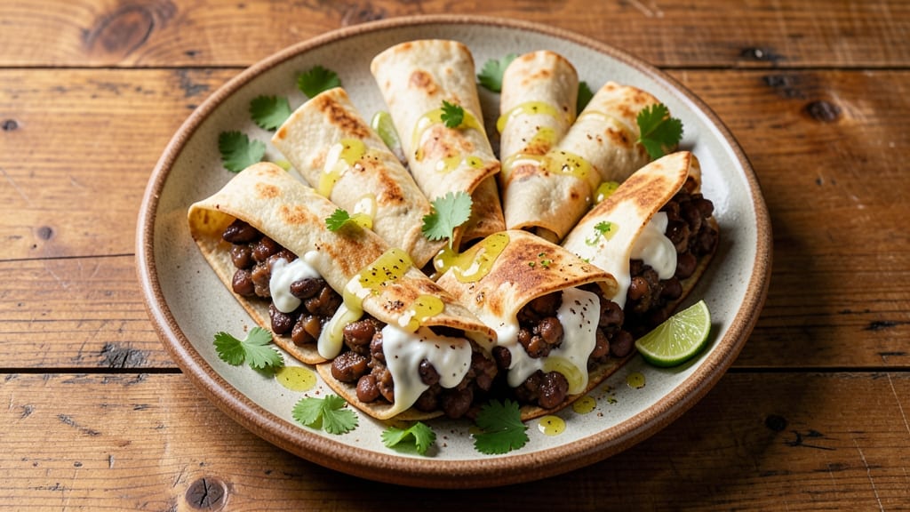 Max and Erma's Black Bean Roll-Ups Recipe: Crispy Tortilla Wraps With Creamy Cumin Lime Filling