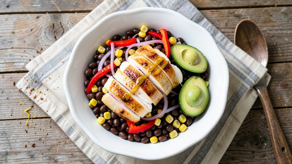 Black Bean Chicken Salad Recipe: Crunchy Tortilla Crowns Over Spiced Lime Dressing