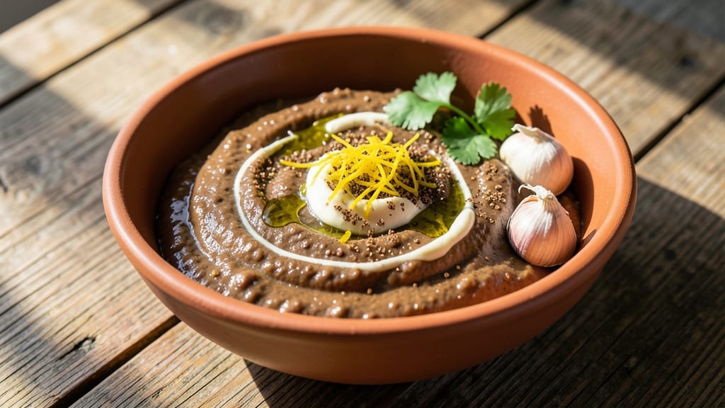 Black Bean Dip Recipe Vegan: Crispy Tortilla Crunch Over Creamy Cumin Lime Base
