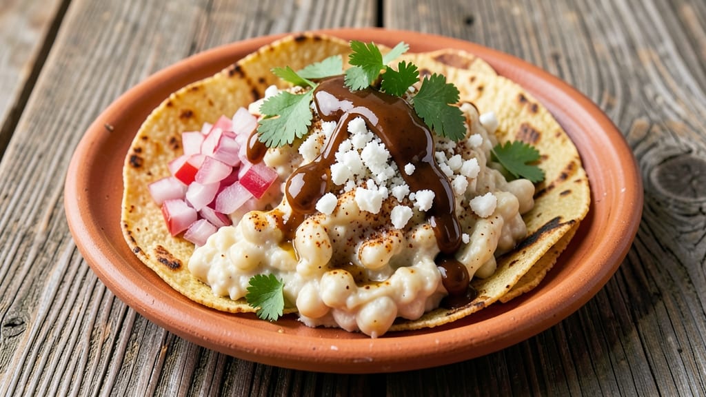 Bean Taco Recipe Vegetarian: Crispy Tortilla Crowns Over Smoky Cumin White Bean Base