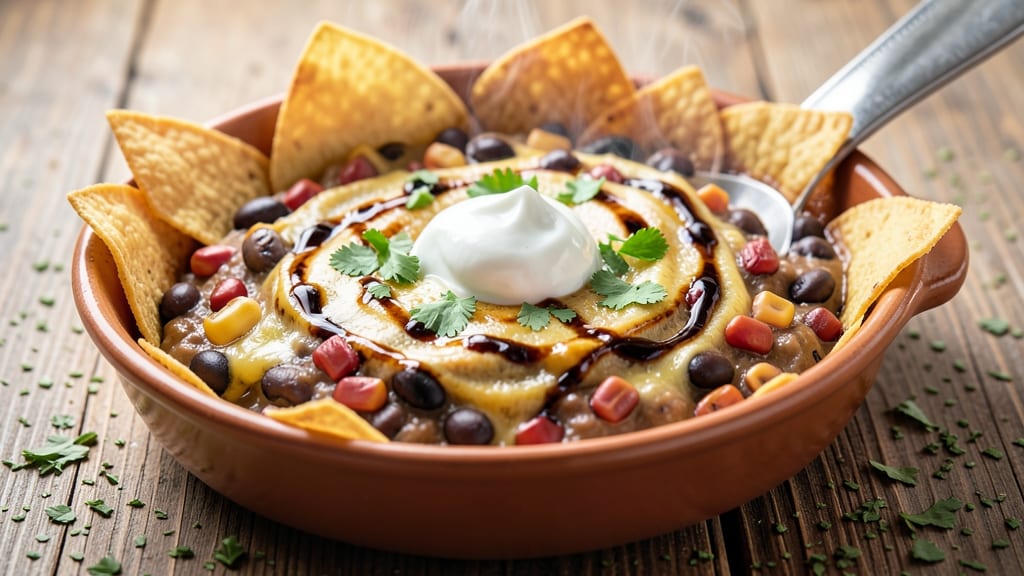 Baked Mexican Bean Dip Recipe: Crispy Tortilla Crowns Over Smoky Cumin Cheese