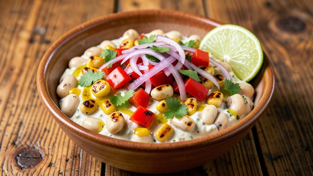 Bean and Corn Salsa Dip Recipe: Crunchy Tortilla Bites Over Creamy White Bean Base